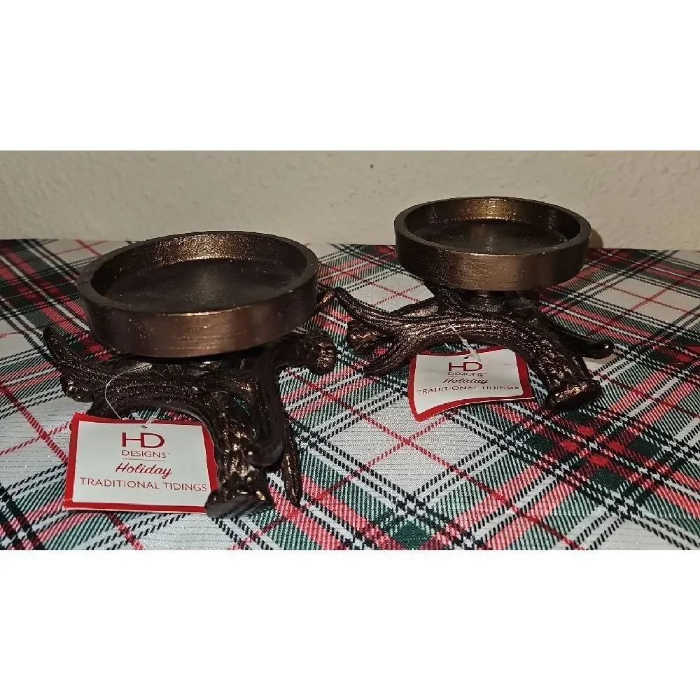 Holiday Designs Bronze Metal Antler Candle Holders - Set Of 2